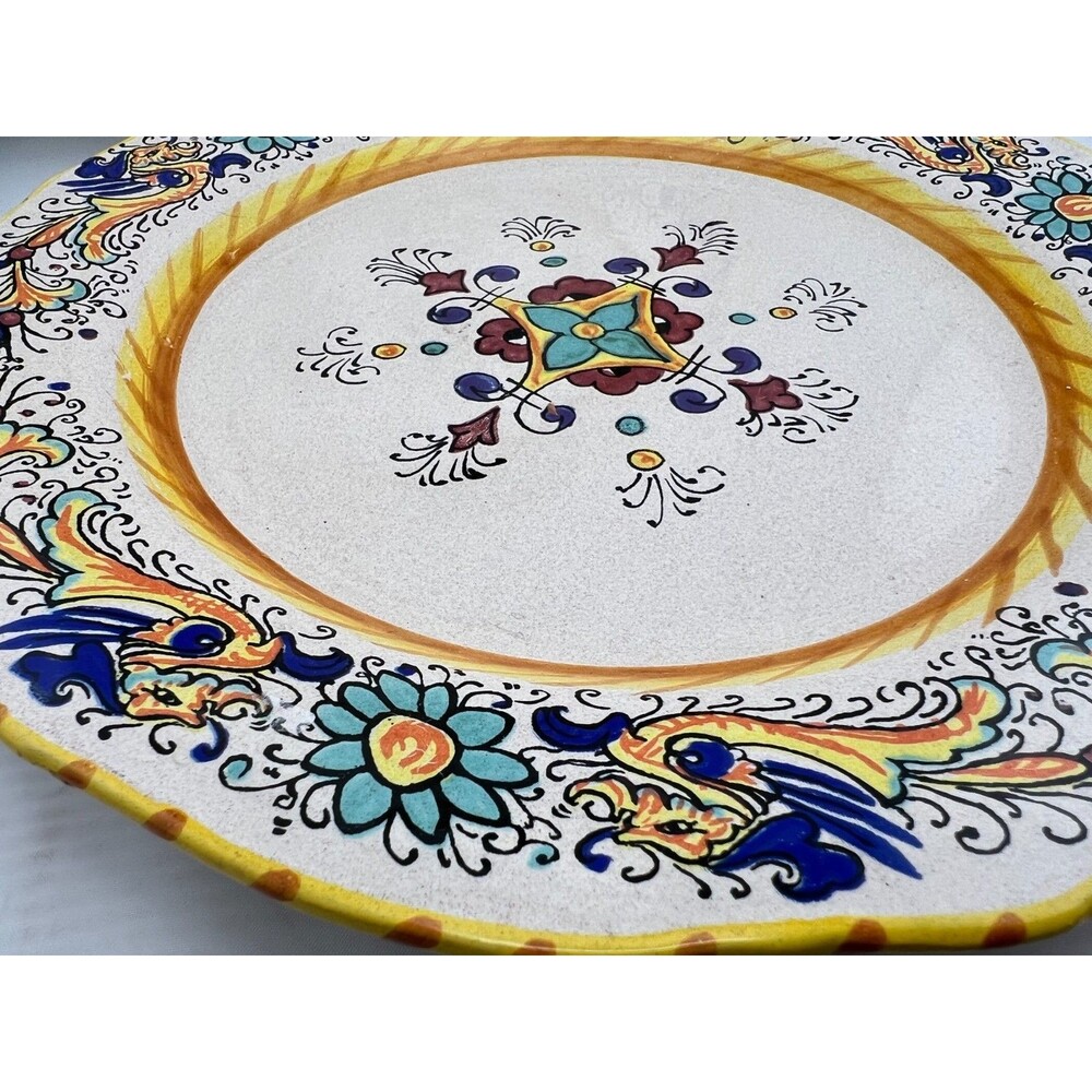 Rafaellesco 2pc Set 10" Salad Plates Wide Rim Deruta ITALY Hand Painted Dragons - Picture 4 of 9